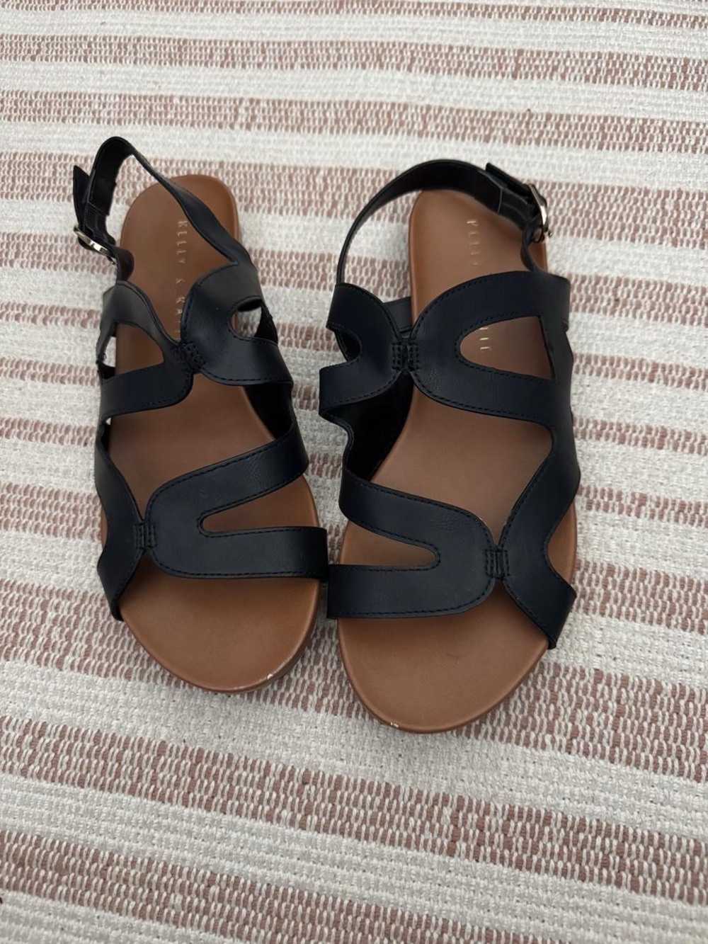 Kelly and Katie Black Women's Leather Cutout Slingback Sandals